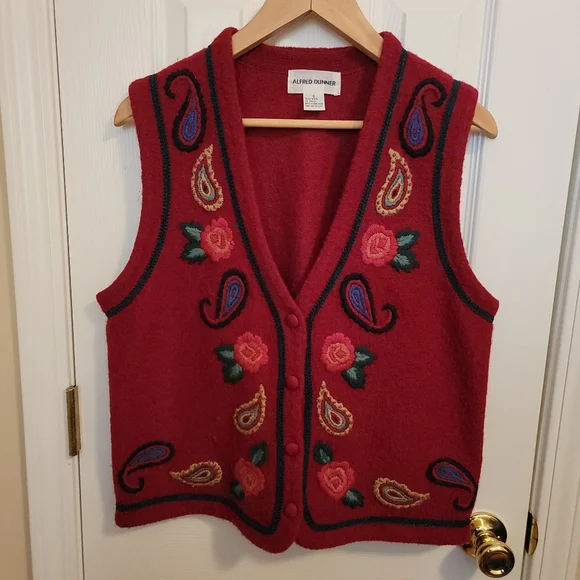 Alfred Dunner Vintage Wool Brick Red Embroidered Floral Paisley & Vest Size S - Picture 4 of 6